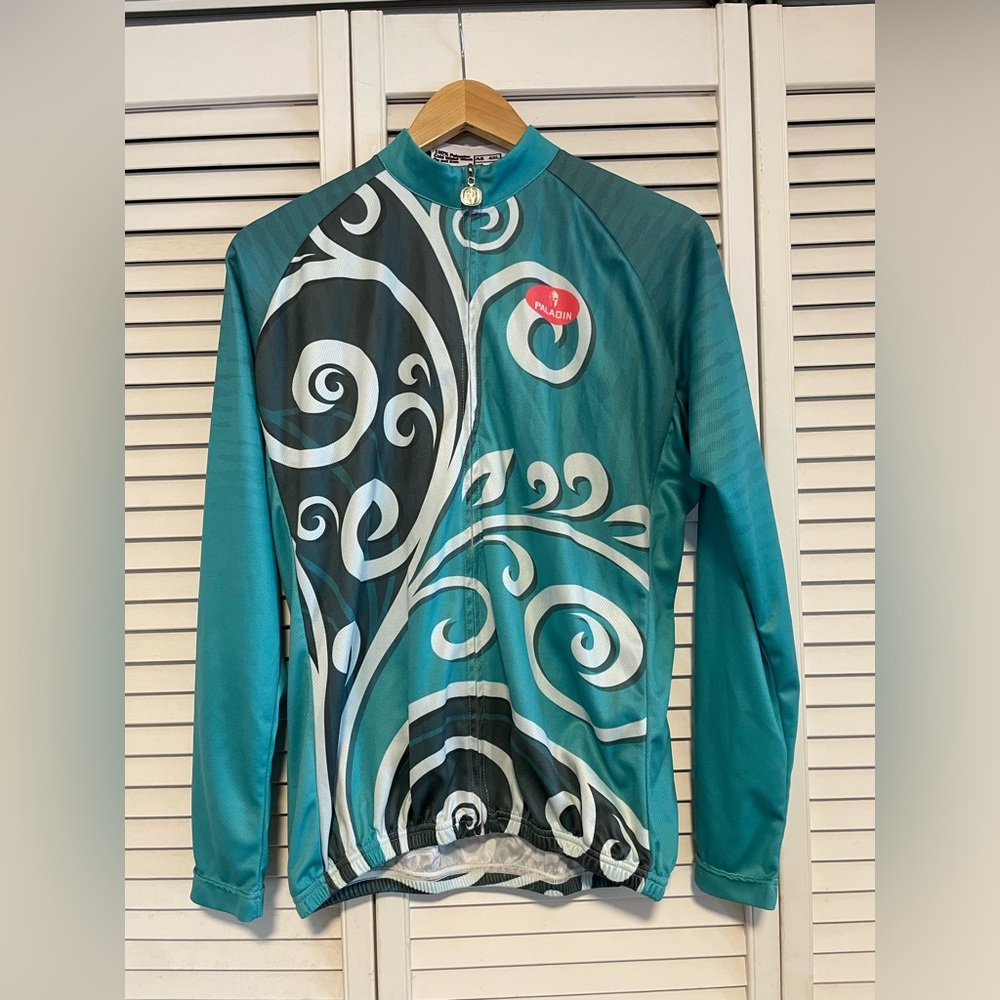 Paladin Long Sleeve Athletic Cycling Jacket Fun Pattern Teal & Black Size 2XL